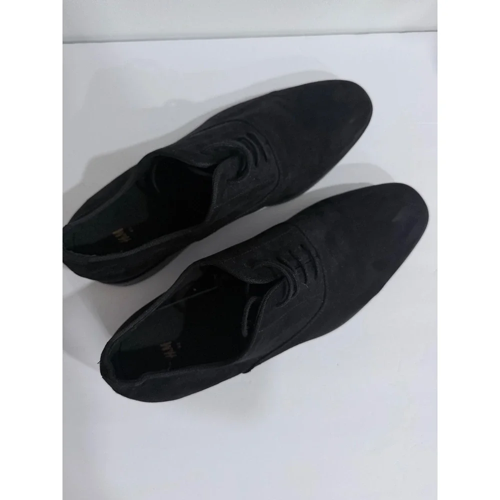 HM Mens Black Faux Suede Oxford Dress Shoes Lace Up Round Toe Size 42 US 9